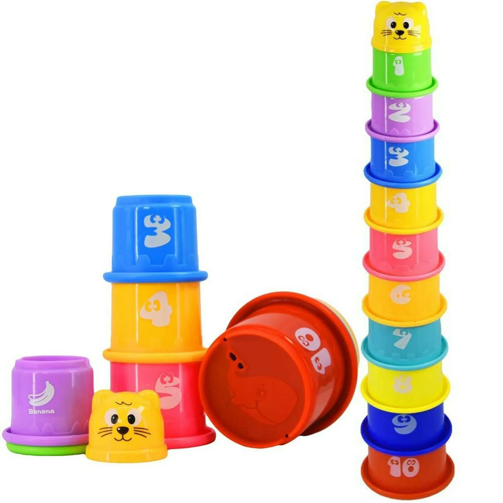 11 Pcs Building Beakers Nesting Cups Stacking Blocks Toddler Baby Bath Toy Teddy