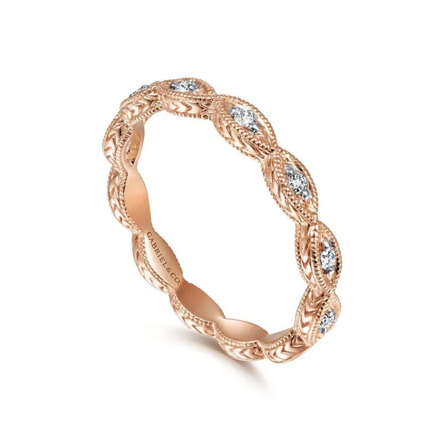 14K Rose Gold Diamond Marquise Station Ring