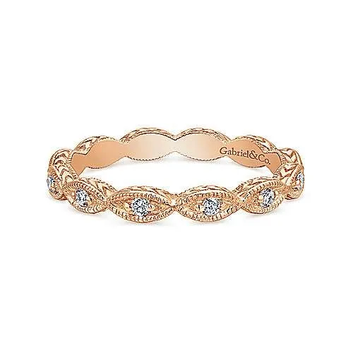 14K Rose Gold Diamond Marquise Station Ring