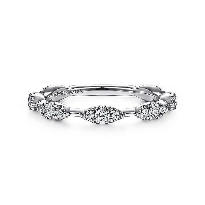 14K White Gold Diamond Cluster Station Stackable Ring