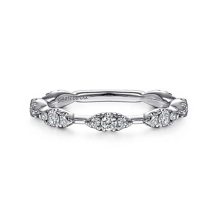 14K White Gold Diamond Cluster Station Stackable Ring