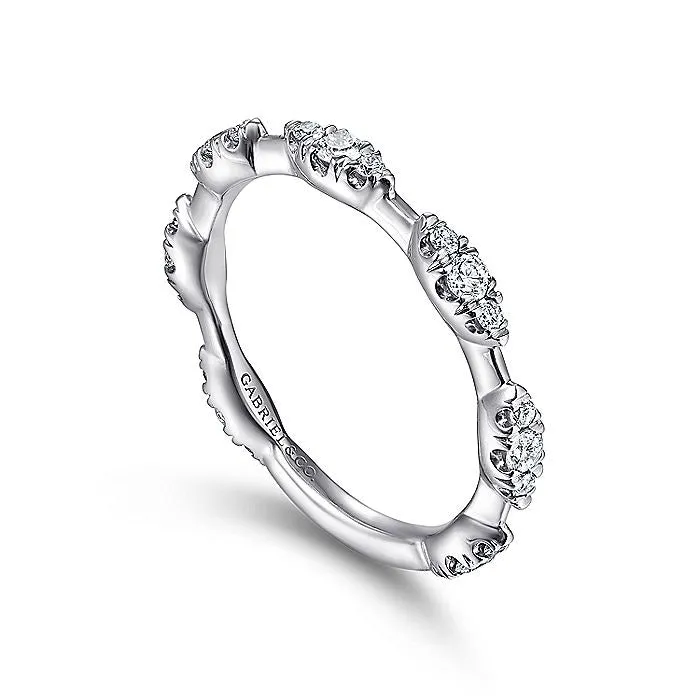 14K White Gold Diamond Cluster Station Stackable Ring