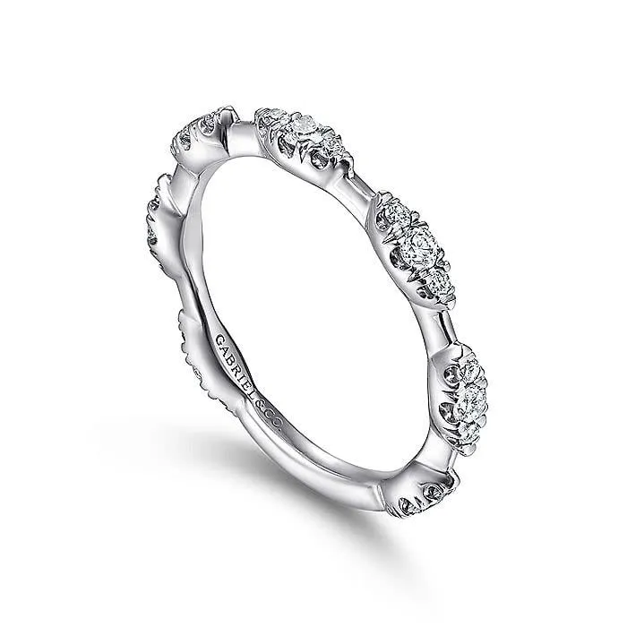 14K White Gold Diamond Cluster Station Stackable Ring