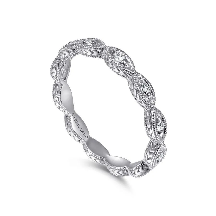 14K White Gold Marquise Shaped Diamond Stackable Ring