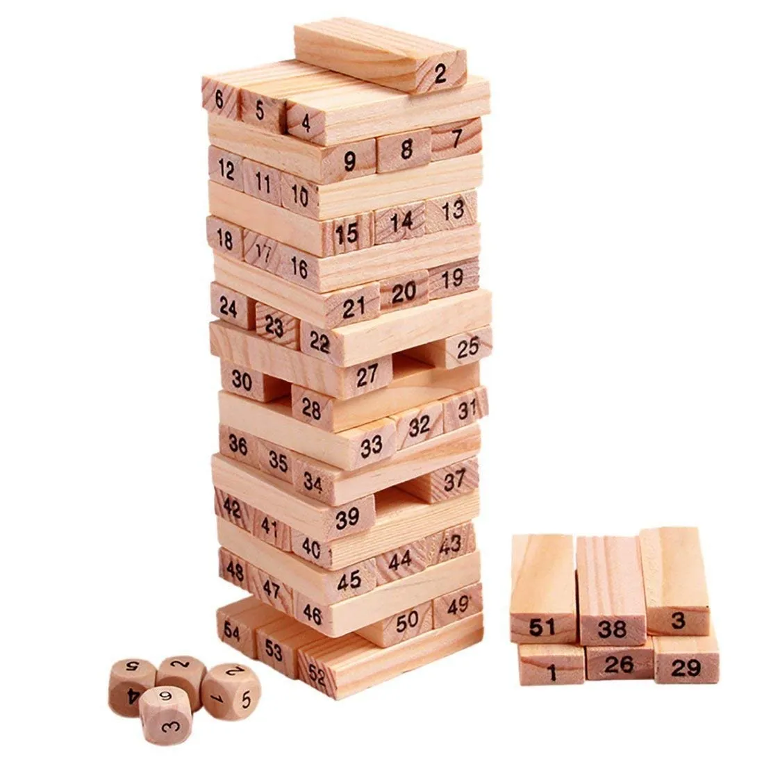 1911 54 Pcs Blocks 4 Dices Wooden Tumbling Stacking Building