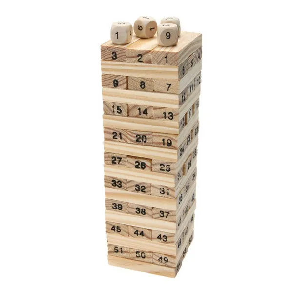 1911 54 Pcs Blocks 4 Dices Wooden Tumbling Stacking Building