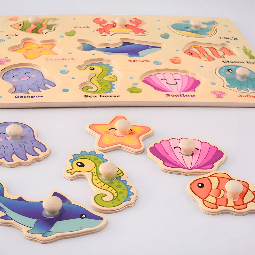 2 in 1 Marine Animals Wooden board with pins   Whiteboard, marker