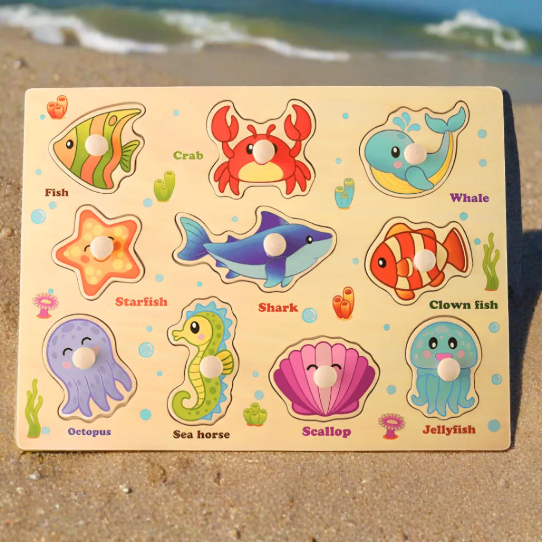 2 in 1 Marine Animals Wooden board with pins   Whiteboard, marker