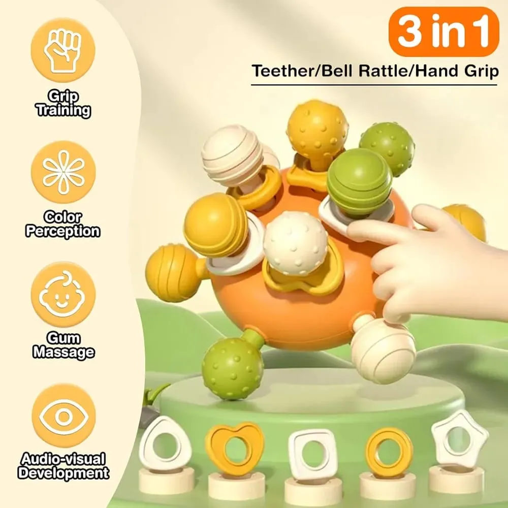 3in1 Silicone Baby Teether Hand Grip Sensory Toy - 001