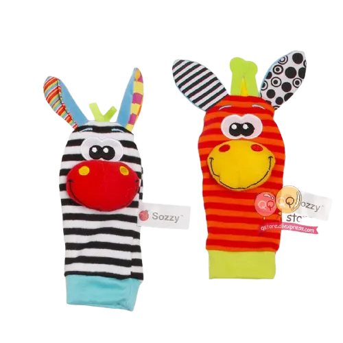 4 Piece Set Cartoon Foot Wrist Rattle Baby Educational Toys