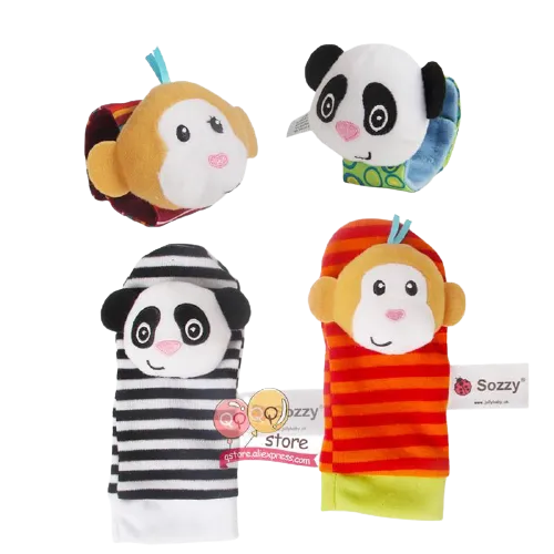 4 Piece Set Cartoon Foot Wrist Rattle Baby Educational Toys