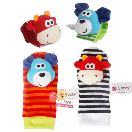 4 Piece Set Cartoon Foot Wrist Rattle Baby Educational Toys