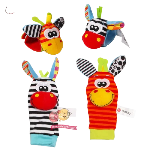 4 Piece Set Cartoon Foot Wrist Rattle Baby Educational Toys