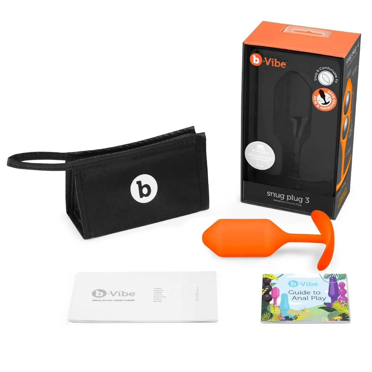 b-Vibe Snug Plug 3 Weighted Silicone Butt Plug Orange