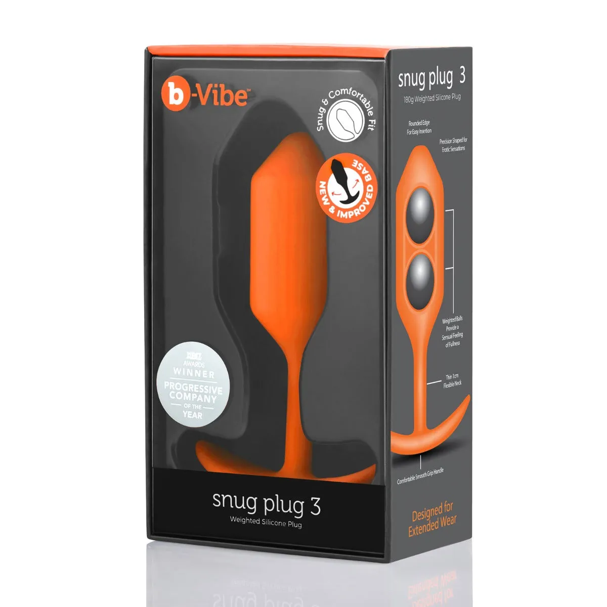 b-Vibe Snug Plug 3 Weighted Silicone Butt Plug Orange