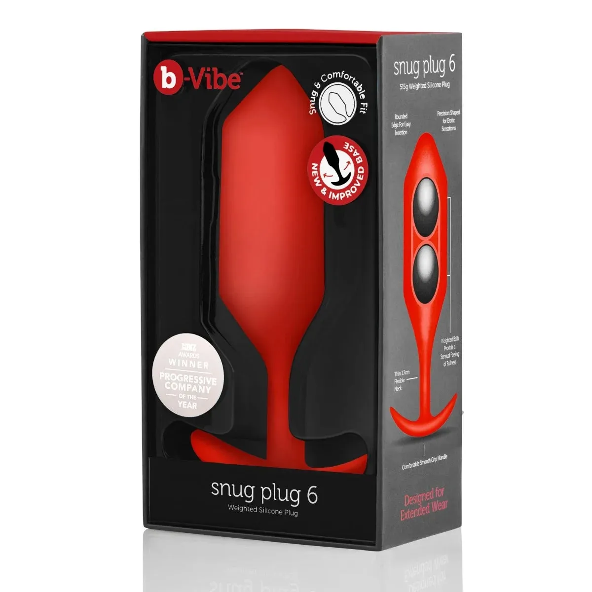 b-Vibe Snug Plug 6 Weighted Silicone Butt Plug Red