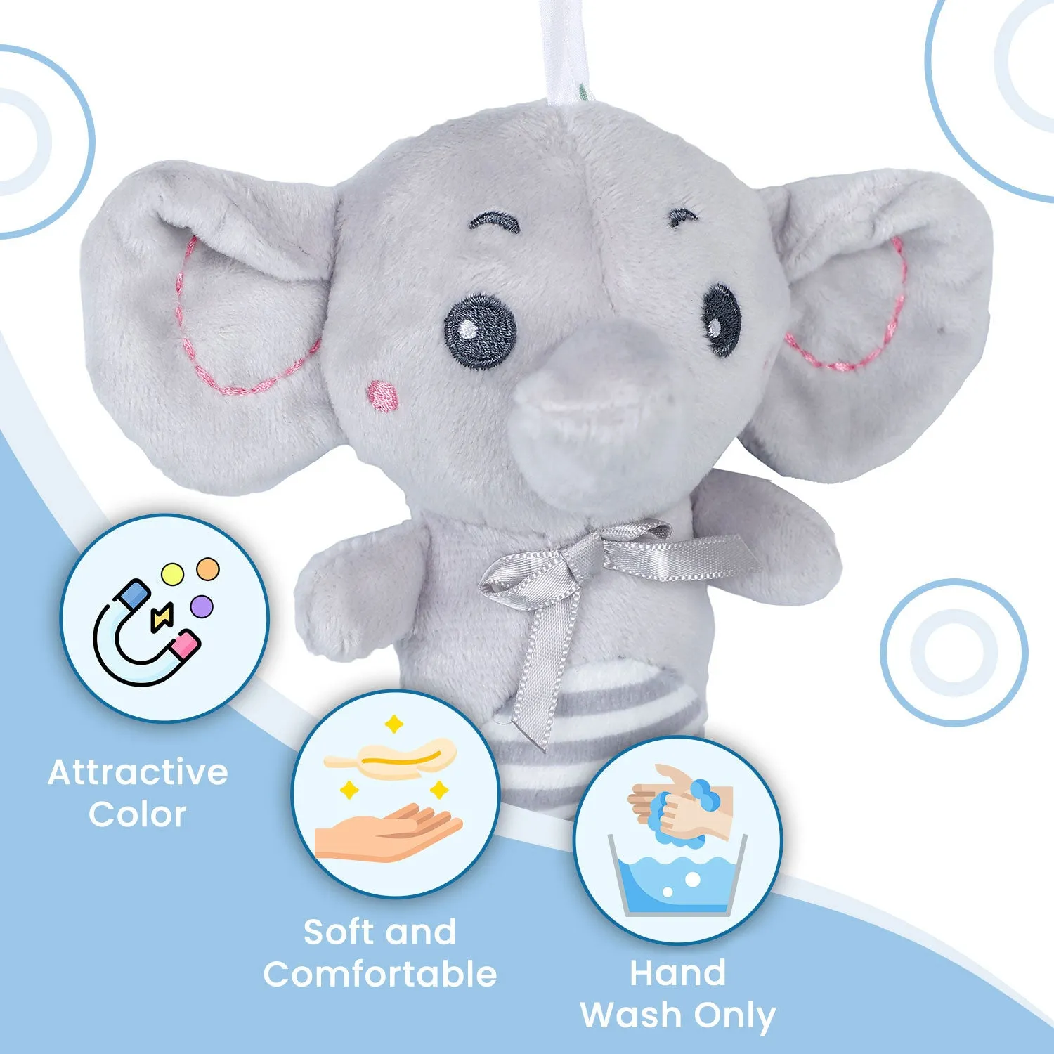 Baby Moo Elephant Sensory Wind Chime Hanging Musical Toy - Grey