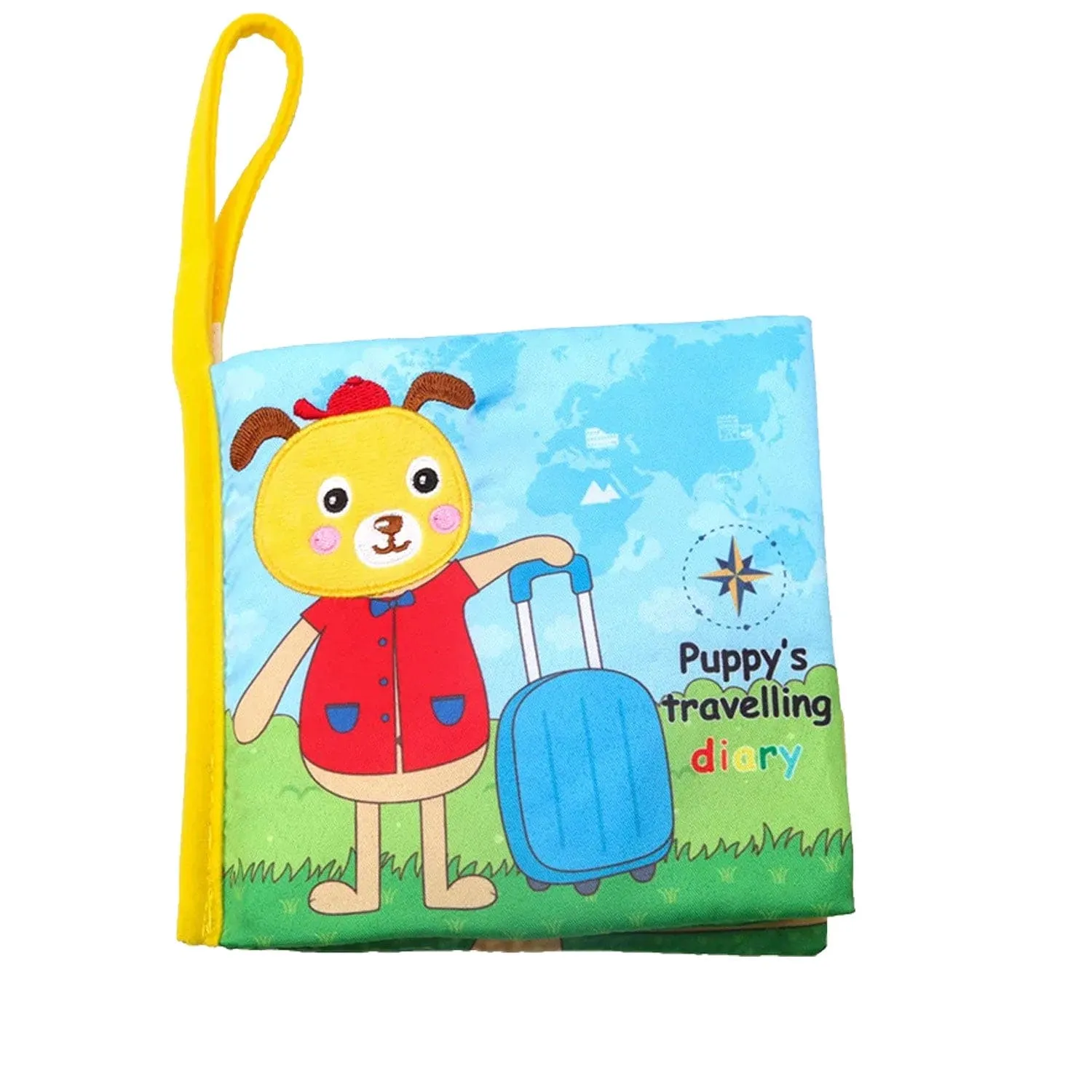 Baby Moo Puppy's Travelling Diary With Squeaker, Rattle And Rustle Paper Sound Cloth Book  - Blue