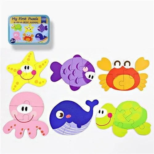 Baby Puzzle Toys Games Iron Box Cartoon 3D Animals Wooden Puzzle For Children Early Educational Toys Gifts For Kids