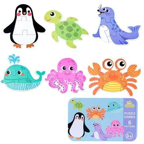 Baby Puzzle Toys Games Iron Box Cartoon 3D Animals Wooden Puzzle For Children Early Educational Toys Gifts For Kids