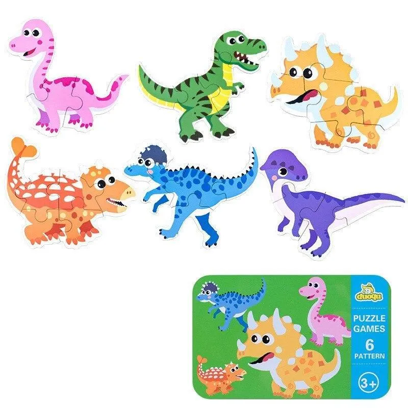 Baby Puzzle Toys Games Iron Box Cartoon 3D Animals Wooden Puzzle For Children Early Educational Toys Gifts For Kids