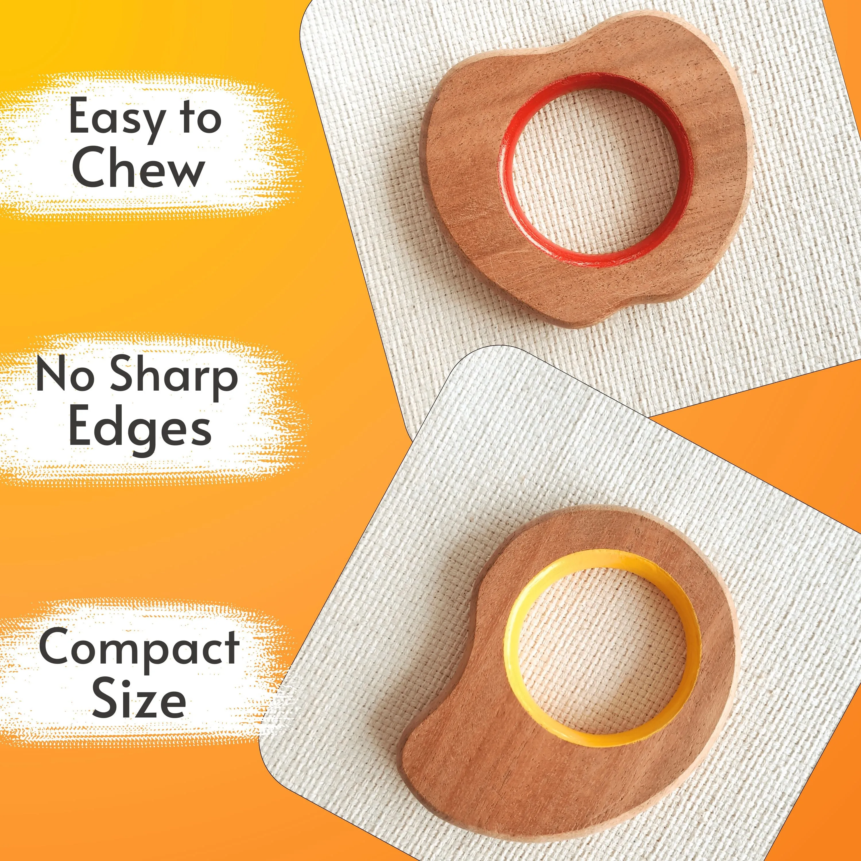 BABYCOV Cute Apple and Mango Natural Neem Wood Teethers for Babies | Natural and Safe | Goodness of Organic Neem Wood | Both Chewing and Grasping Toy | Set of 2 (Age 4  Months)