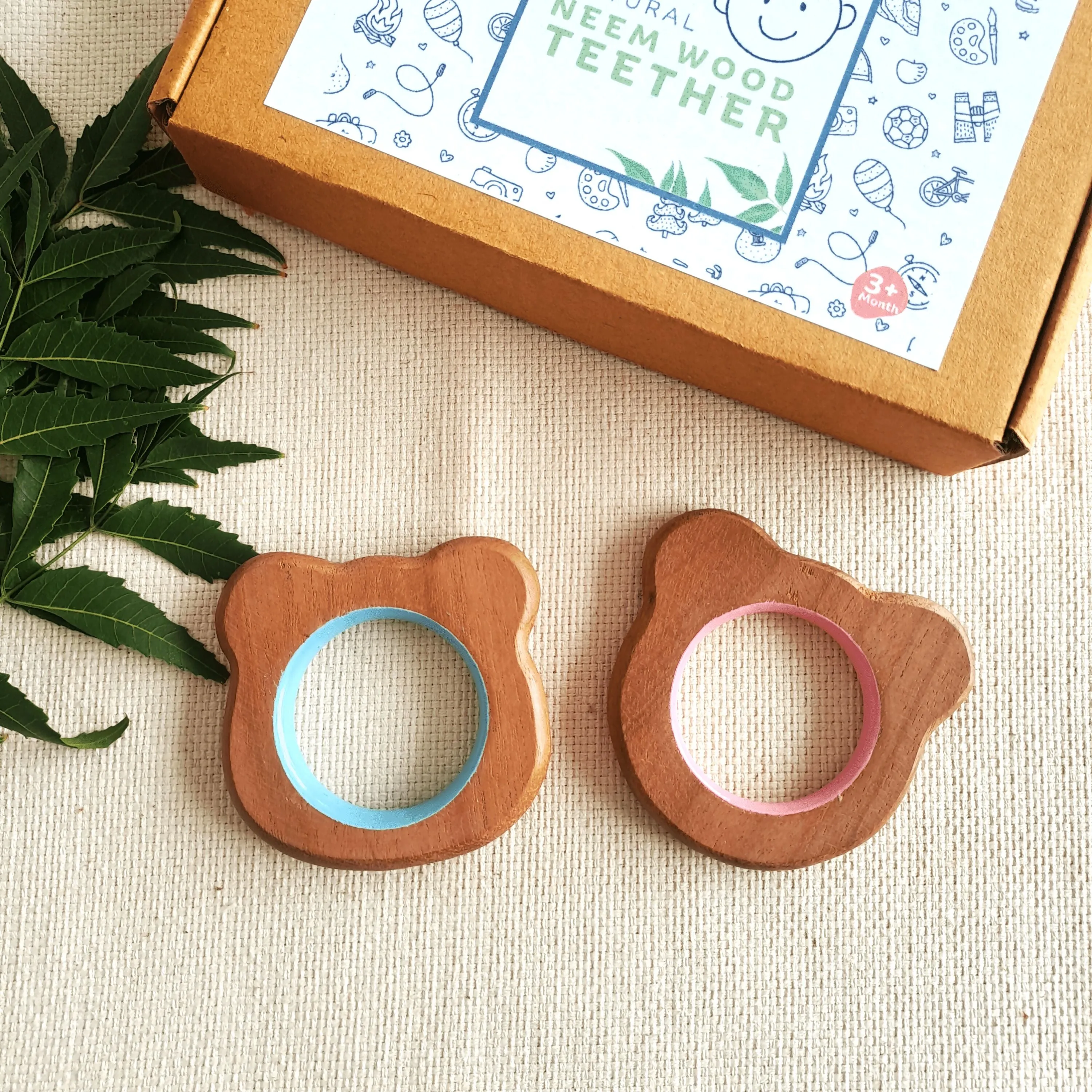 BABYCOV Cute Bear and Panda Natural Neem Wood Teethers for Babies | Natural and Safe | Goodness of Organic Neem Wood | Both Chewing and Grasping Toy | Set of 2 (Age 4  Months)