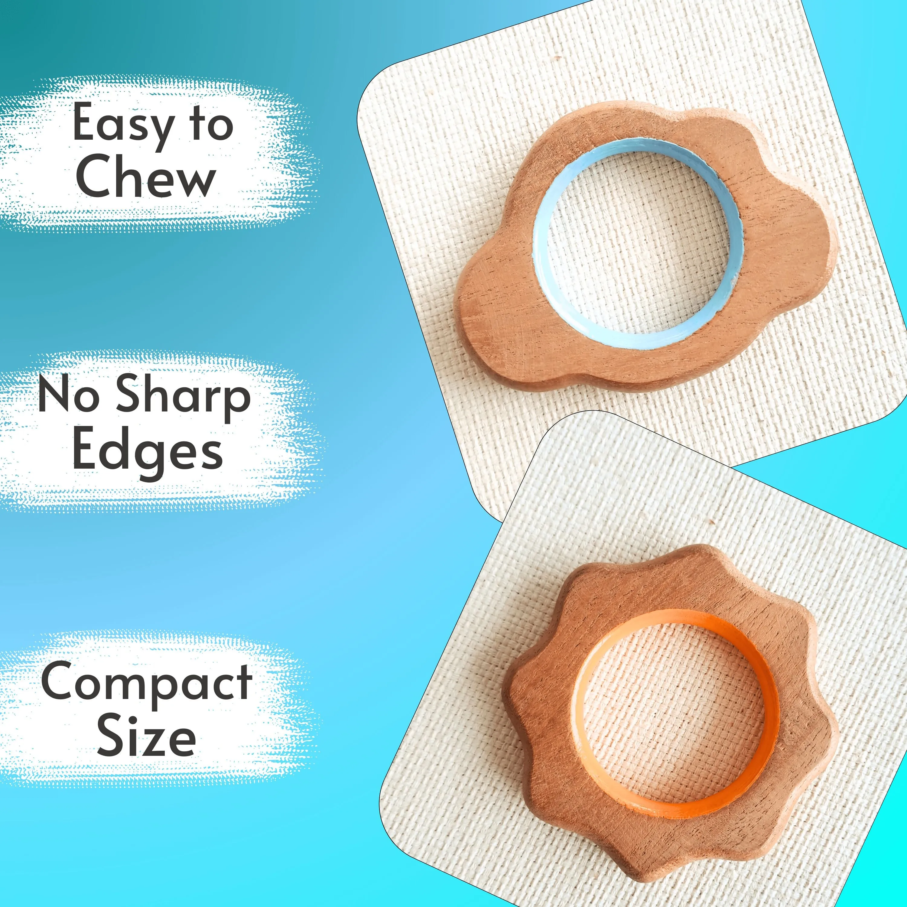 BABYCOV Cute Cloud and Sun Natural Neem Wood Teethers for Babies | Natural and Safe | Goodness of Organic Neem Wood | Both Chewing and Grasping Toy | Set of 2 (Age 4  Months)