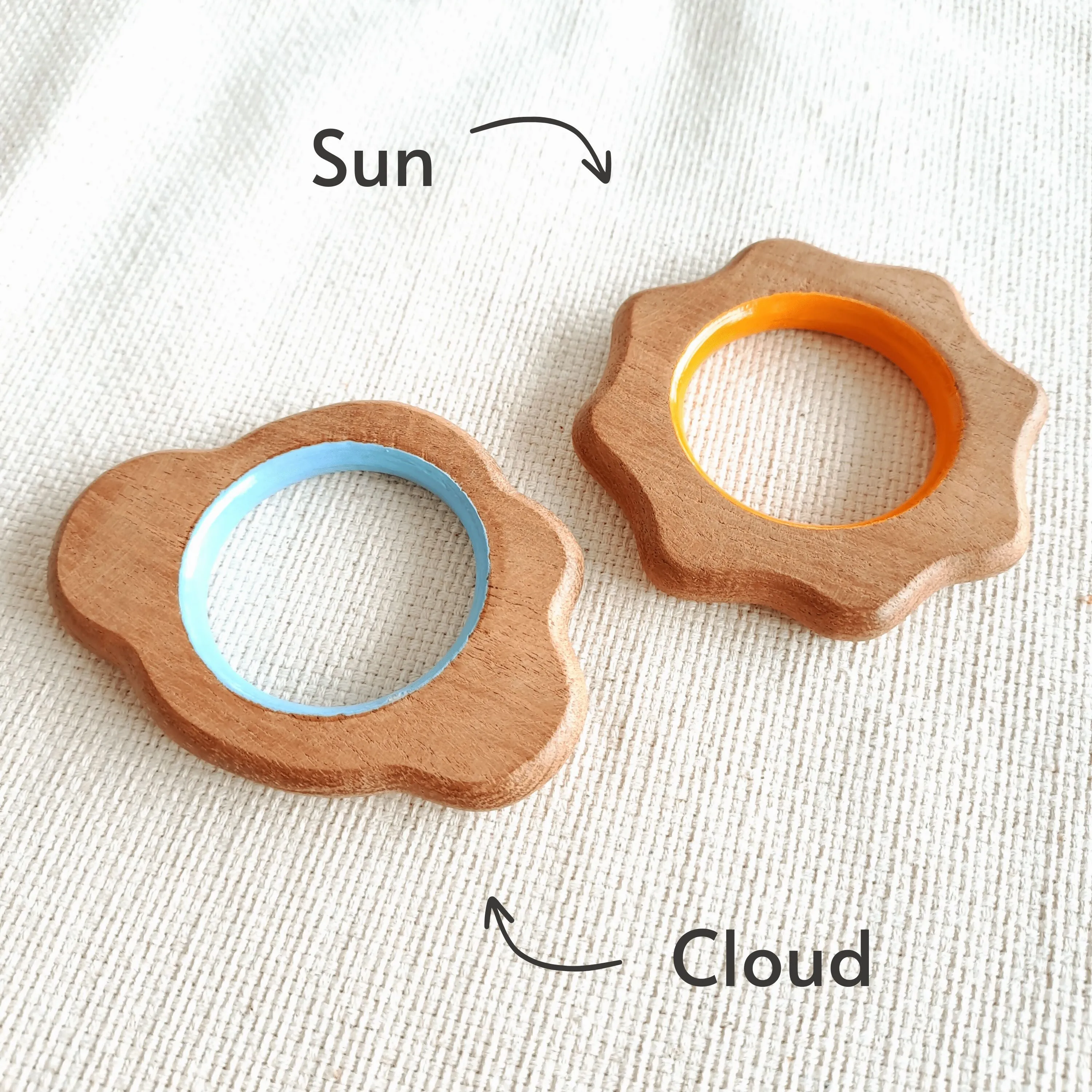 BABYCOV Cute Cloud and Sun Natural Neem Wood Teethers for Babies | Natural and Safe | Goodness of Organic Neem Wood | Both Chewing and Grasping Toy | Set of 2 (Age 4  Months)