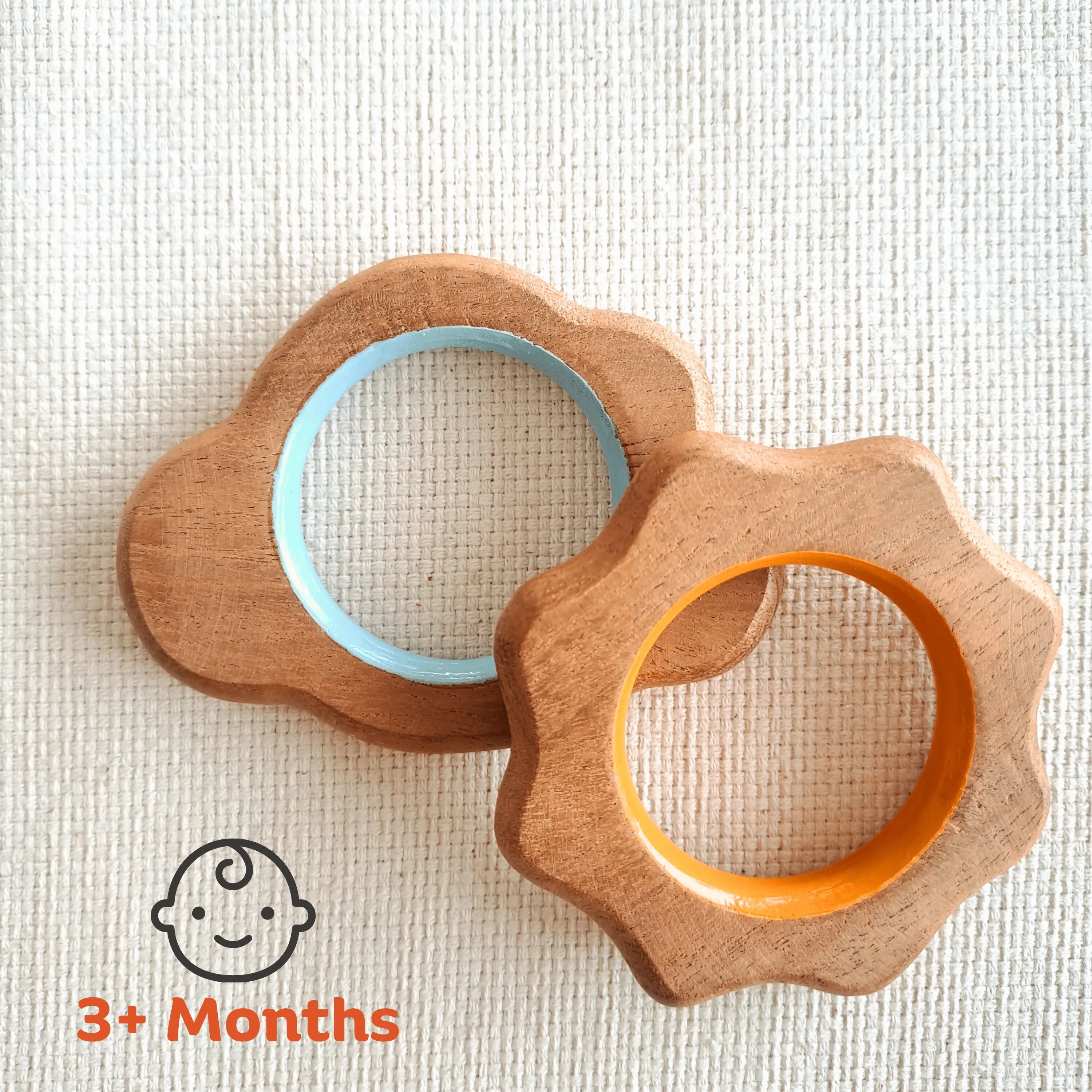 BABYCOV Cute Cloud and Sun Natural Neem Wood Teethers for Babies | Natural and Safe | Goodness of Organic Neem Wood | Both Chewing and Grasping Toy | Set of 2 (Age 4  Months)