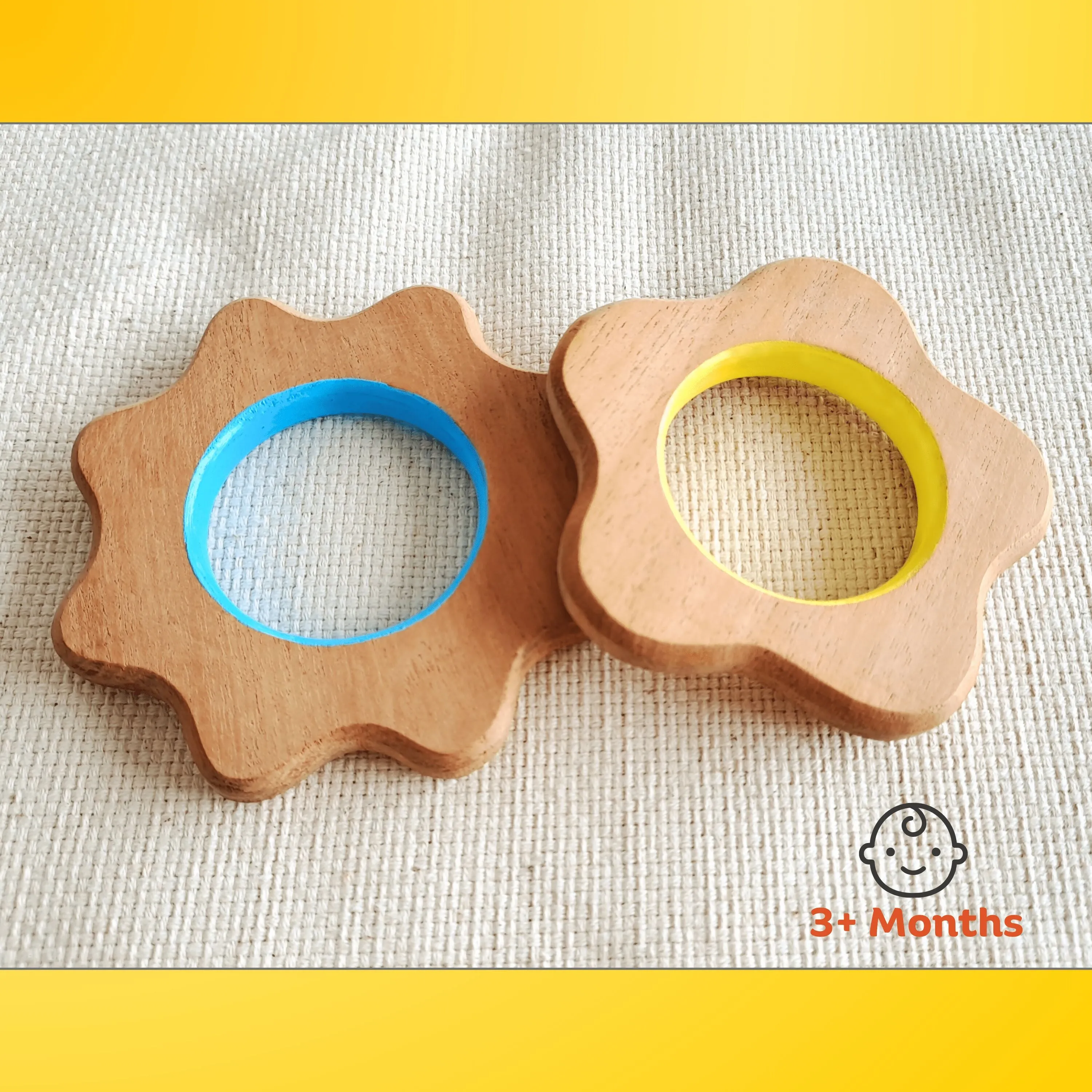 BABYCOV Cute Flower Shape Natural Neem Wood Teethers for Babies | Natural and Safe | Goodness of Organic Neem Wood | Both Chewing and Grasping Toy | Set of 2 (Age 4  Months)