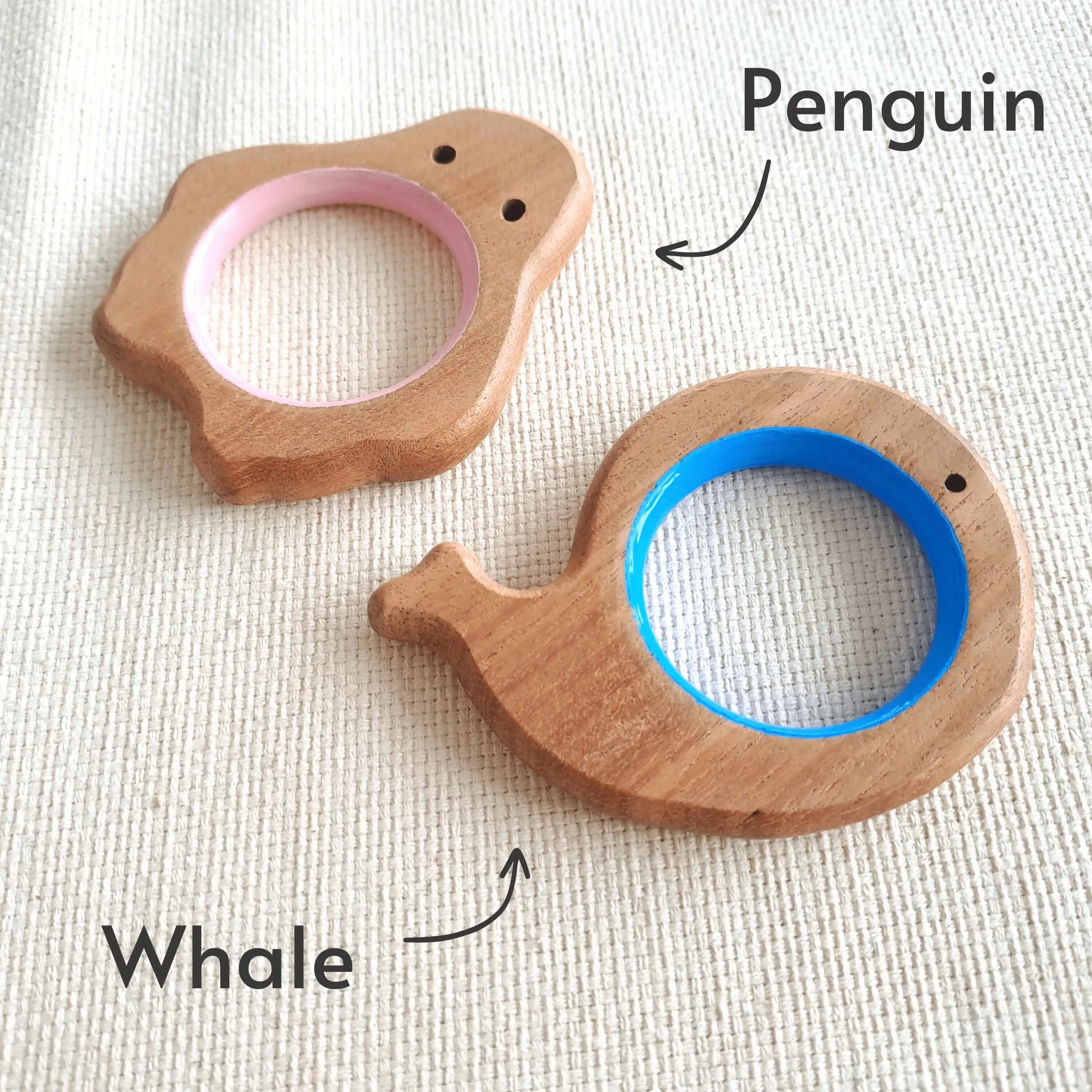 BABYCOV Cute Whale and Penguin Natural Neem Wood Teethers for Babies | Natural and Safe | Goodness of Organic Neem Wood | Both Chewing and Grasping Toy | Set of 2 (Age 4  Months)