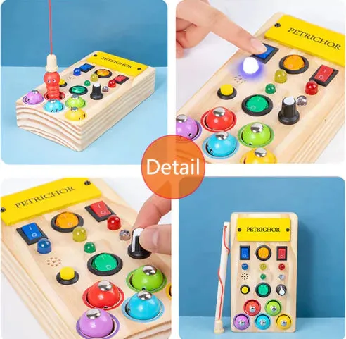 Bright Start LED Wooden Busy Board – Early Learning Toy for Kids