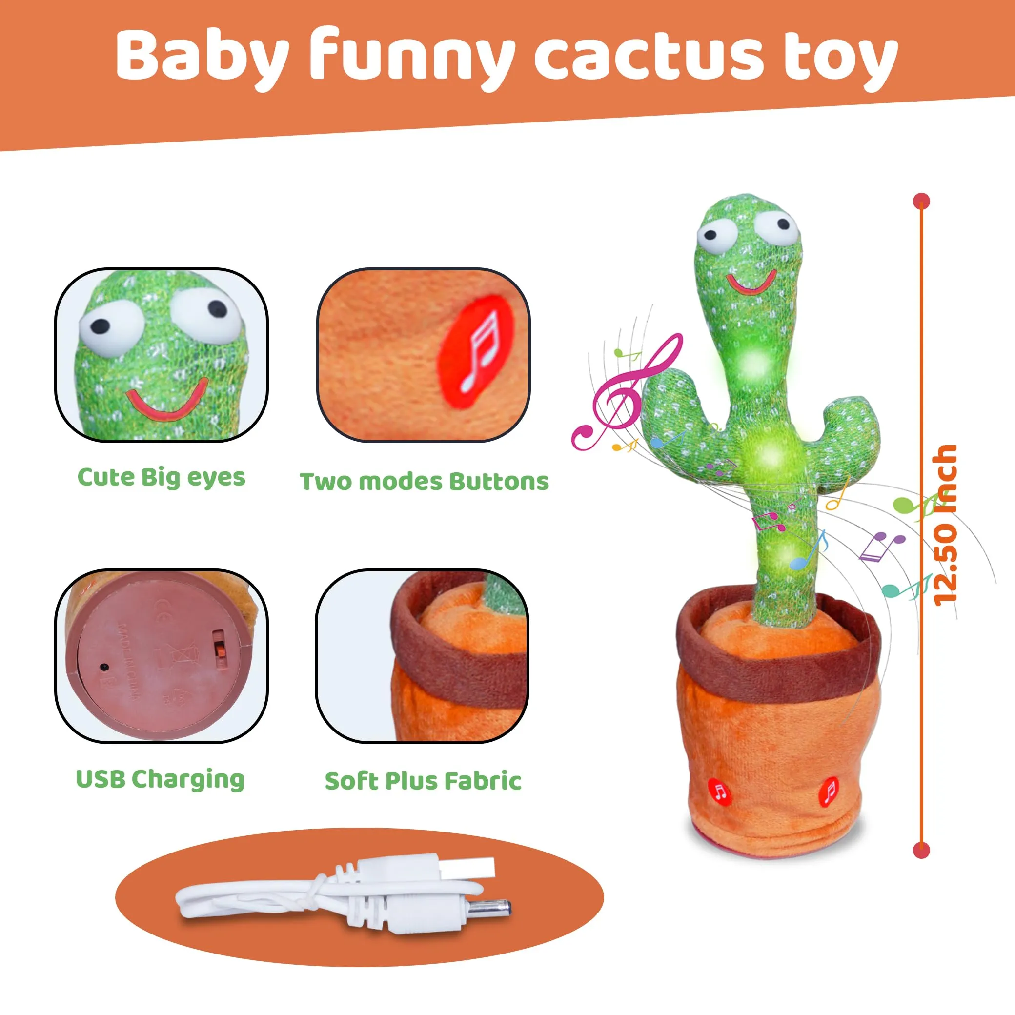 CATBAT Dancing Cactus Mimicking Toy, Talking Repeat Singing Cactus Toy 120 English Songs for Baby Musical Toy 15S Record Your Sound Sing Dancing Recording