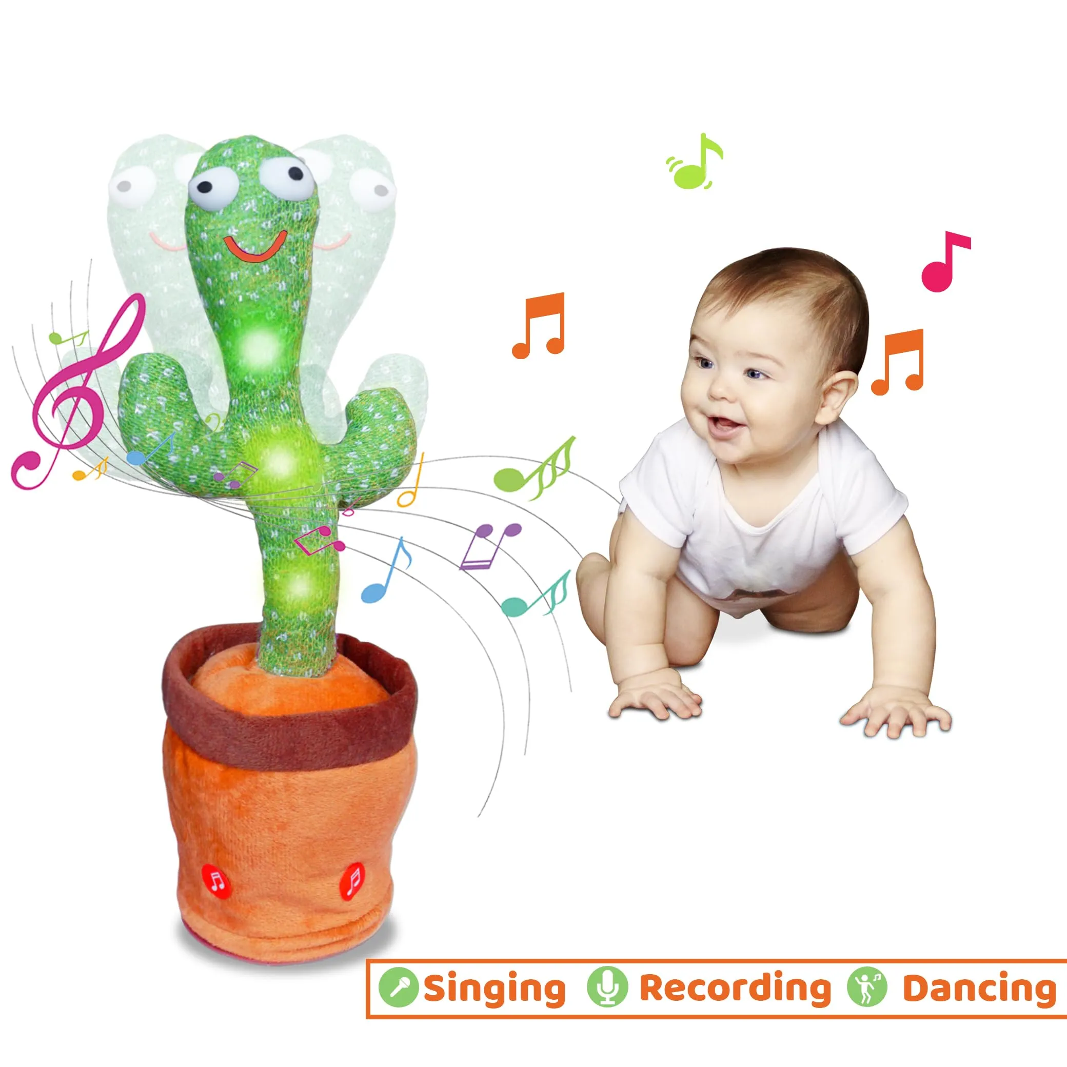 CATBAT Dancing Cactus Mimicking Toy, Talking Repeat Singing Cactus Toy 120 English Songs for Baby Musical Toy 15S Record Your Sound Sing Dancing Recording