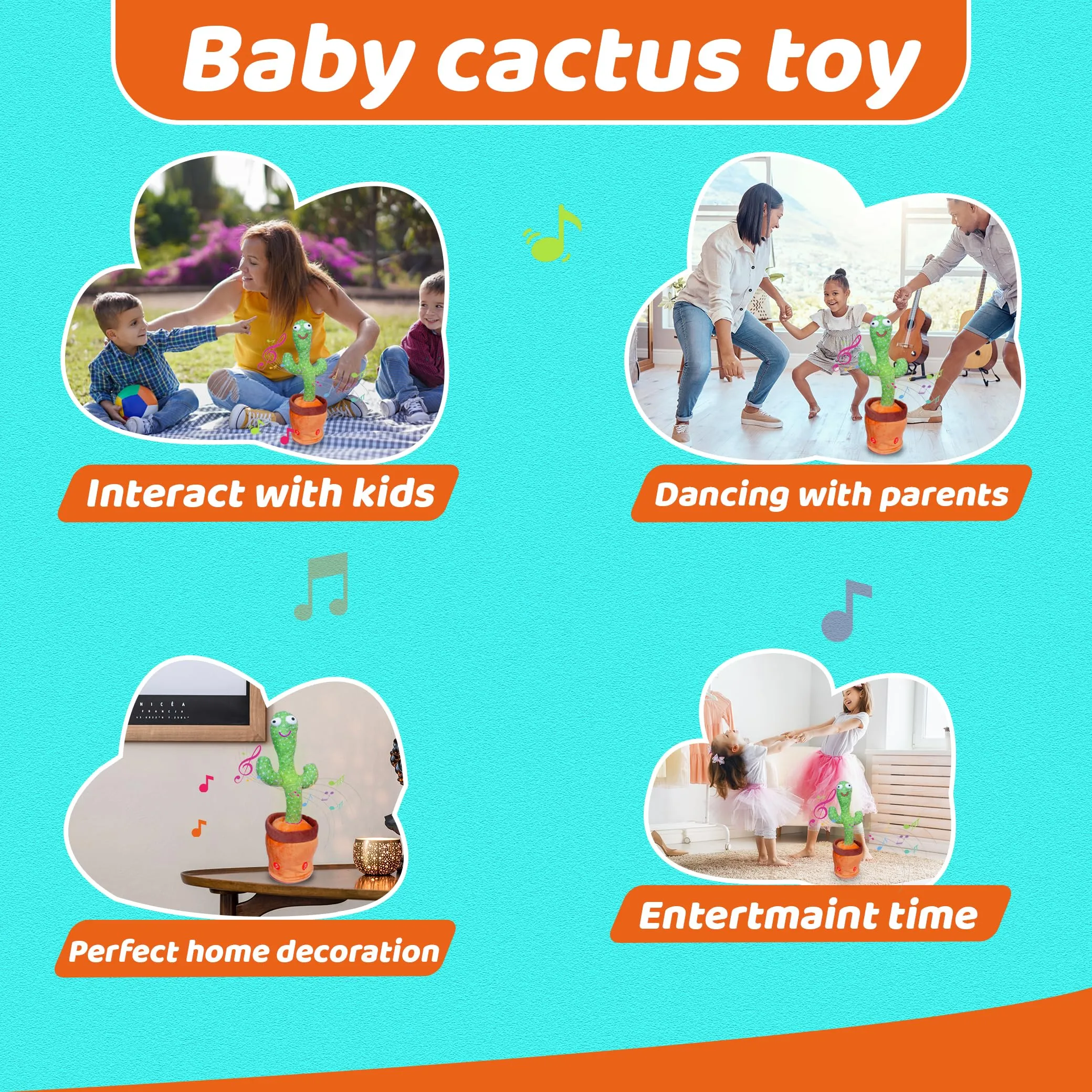 CATBAT Dancing Cactus Mimicking Toy, Talking Repeat Singing Cactus Toy 120 English Songs for Baby Musical Toy 15S Record Your Sound Sing Dancing Recording