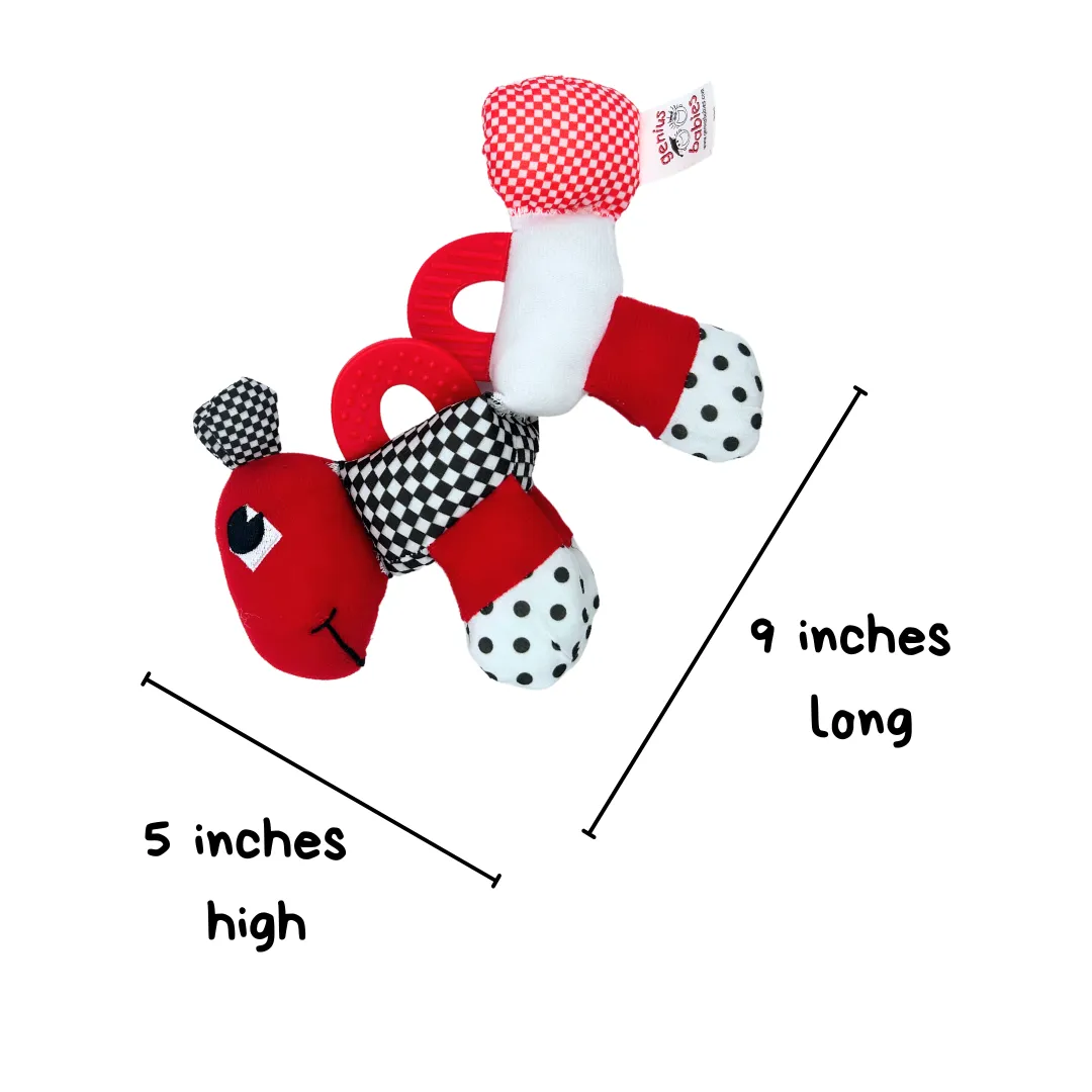 Caterpillar Teething and Sensory Toy in Black, White and Red, 9"