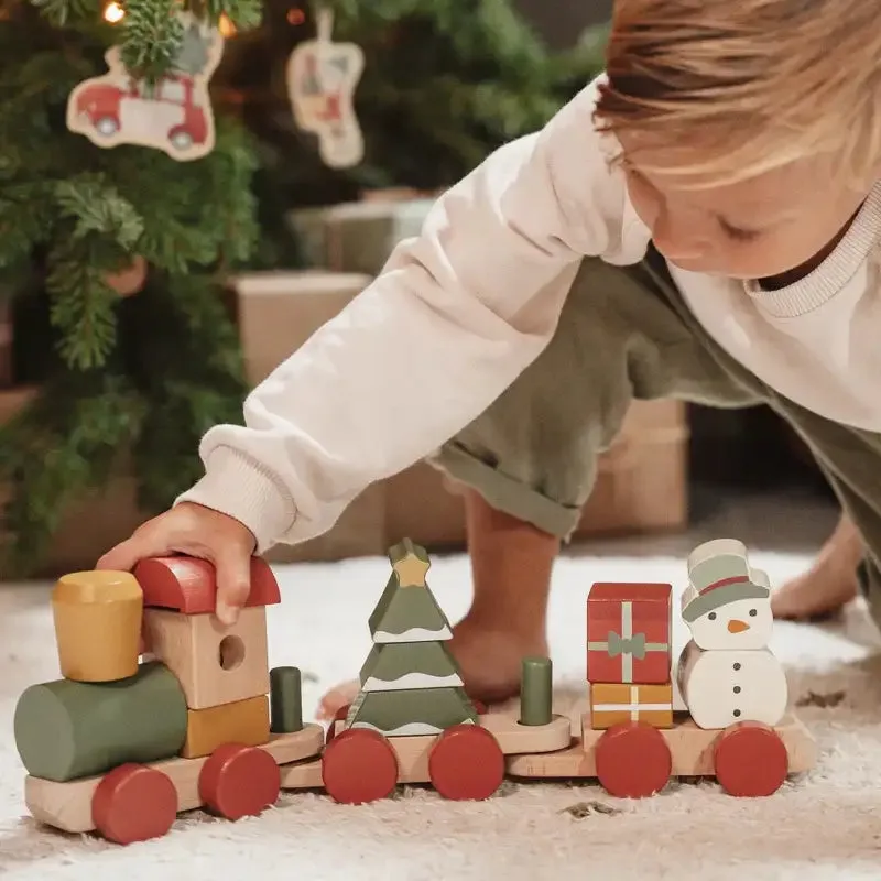 Christmas Stacking Wooden Block Winter Train