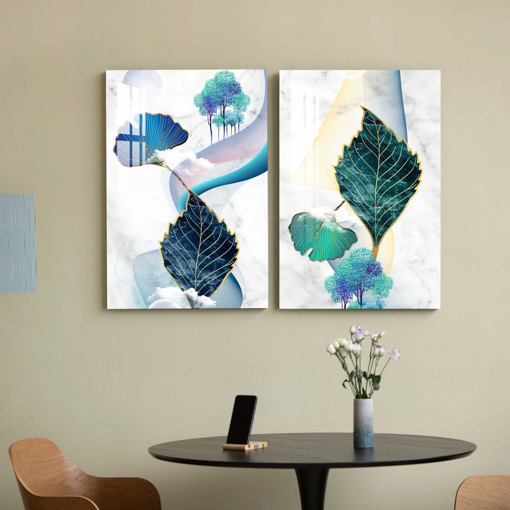 Colorful Naples with Leaves Acrylic Wall Art (Set Of 2)