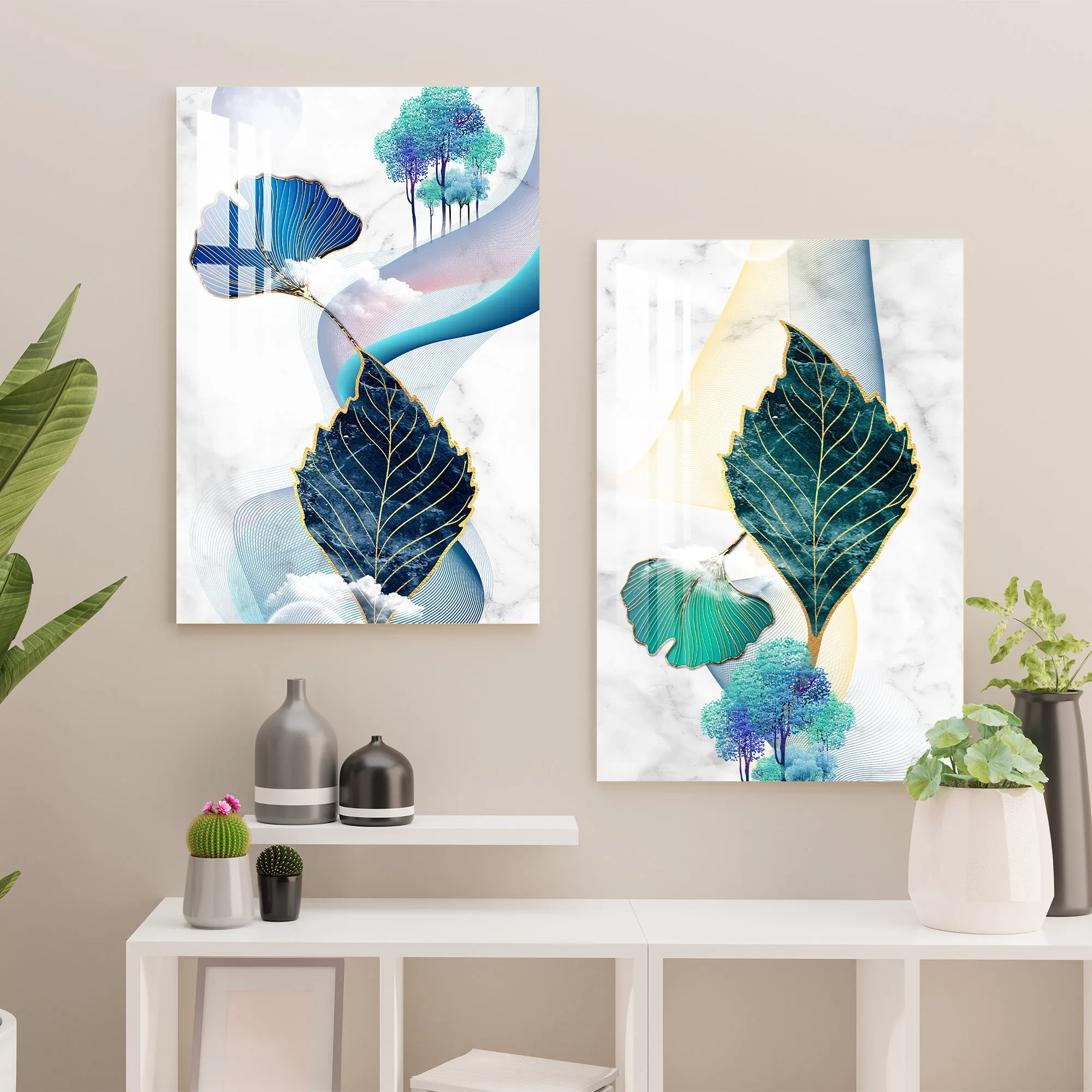 Colorful Naples with Leaves Acrylic Wall Art (Set Of 2)