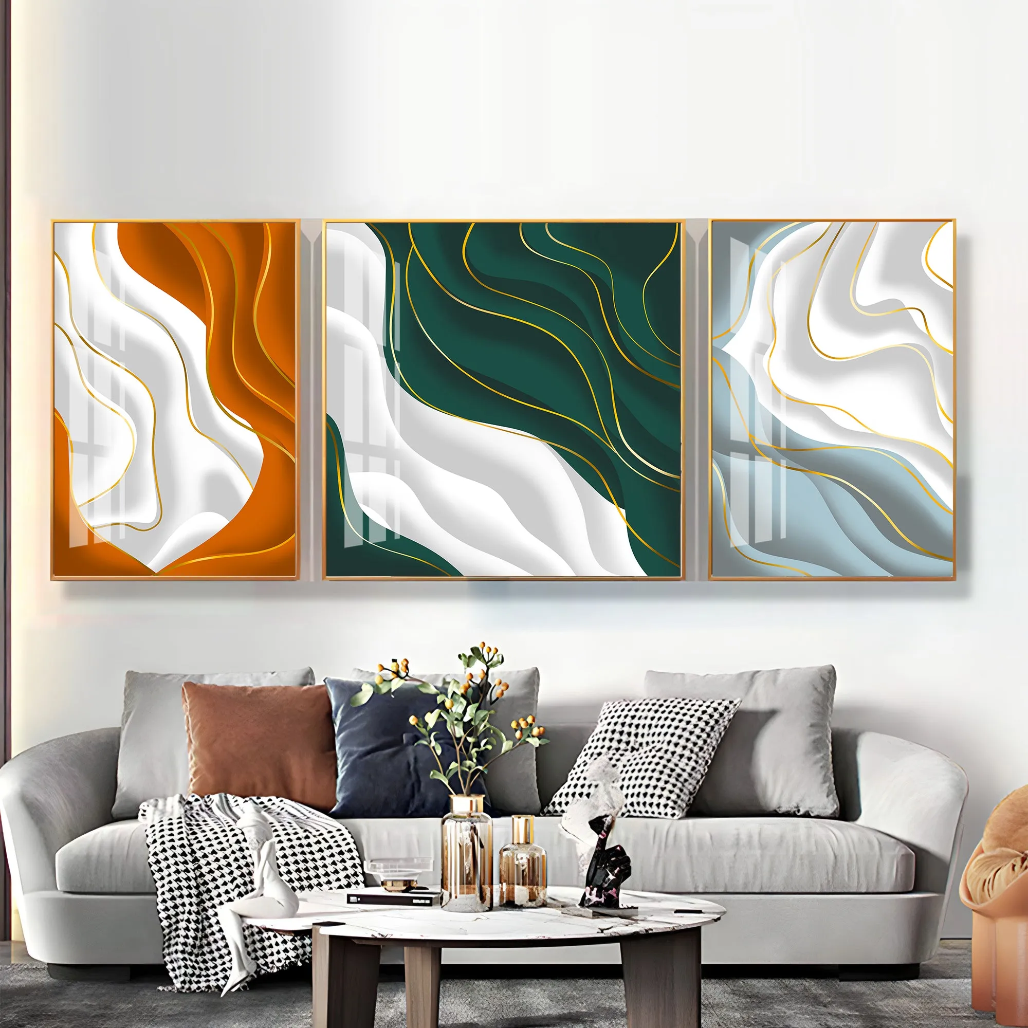 Colorful Waves  Premium Acrylic Wall Art (Set of 3)