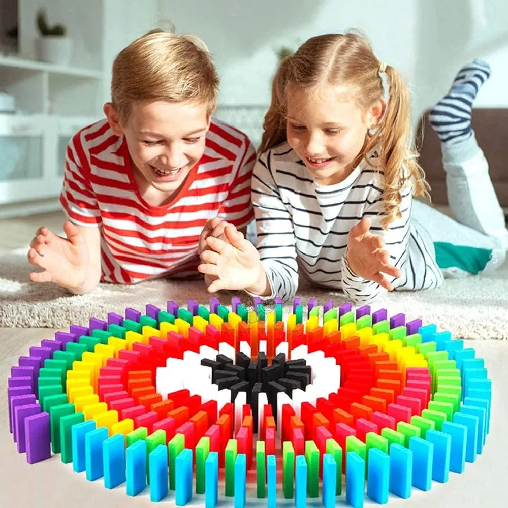 Dominoes Blocks Set 12 Colours Wooden Toy Building and Stacking Counting Adding Subtracting Multiplication Indoor Game (1200 PCs)