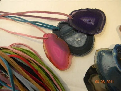 Drilled Agate Pendants - set of 3 - with faux suede cords