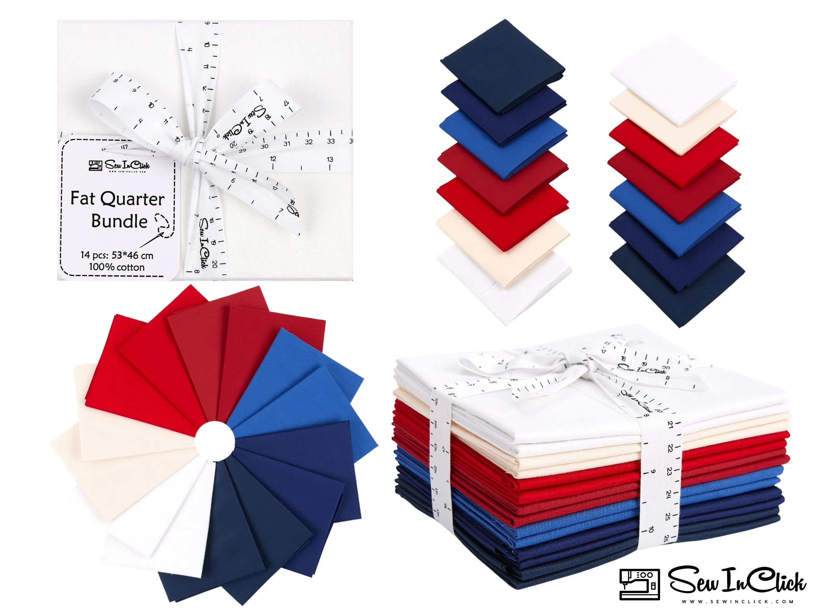 Fat Quarter Bundle -100% Cotton | Pure Solids | Patriotic USA Flag colors | Red Blue White  l Mix Colors | Quilting & Crafting Soft Fabric