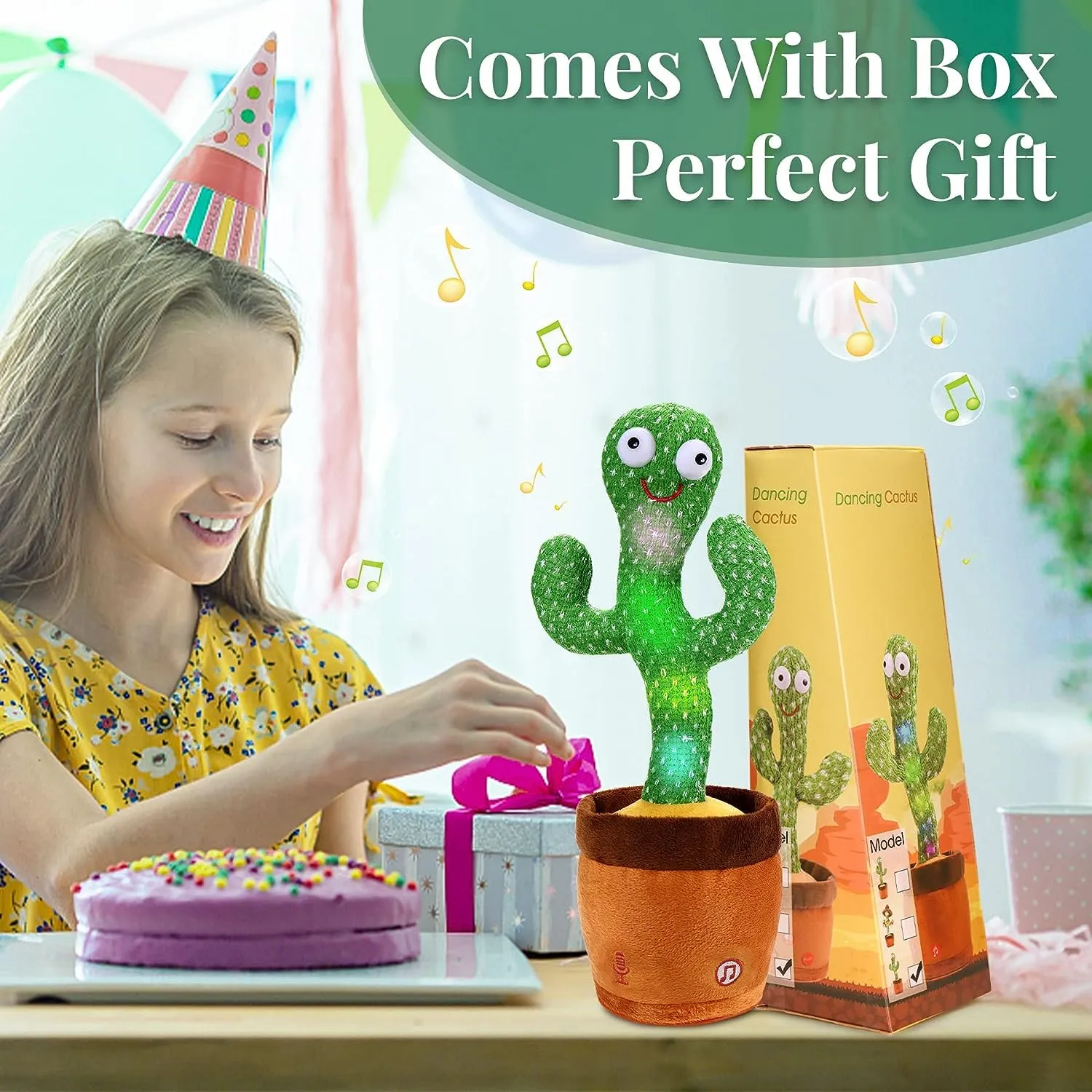 Goyal's Dancing Cactus Talking Toy, Wriggling, Singing & Repeating What You Say, Funny Education Toy for Babies & Kids - Green (Rechargable)