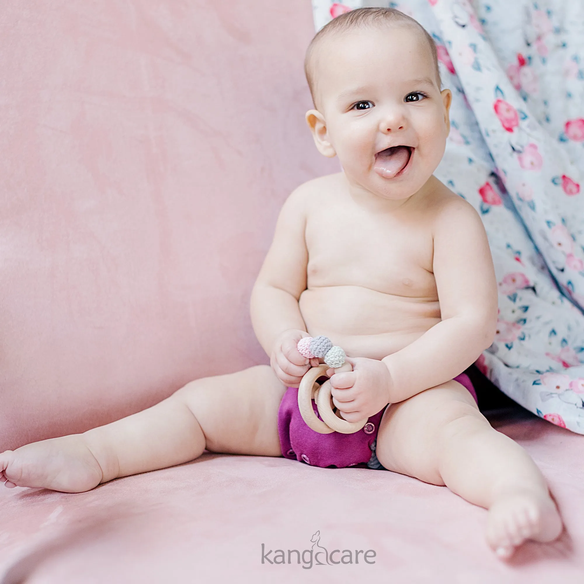 Kanga Care Silicone & Wood Teething Ring - Crocheted - Blush