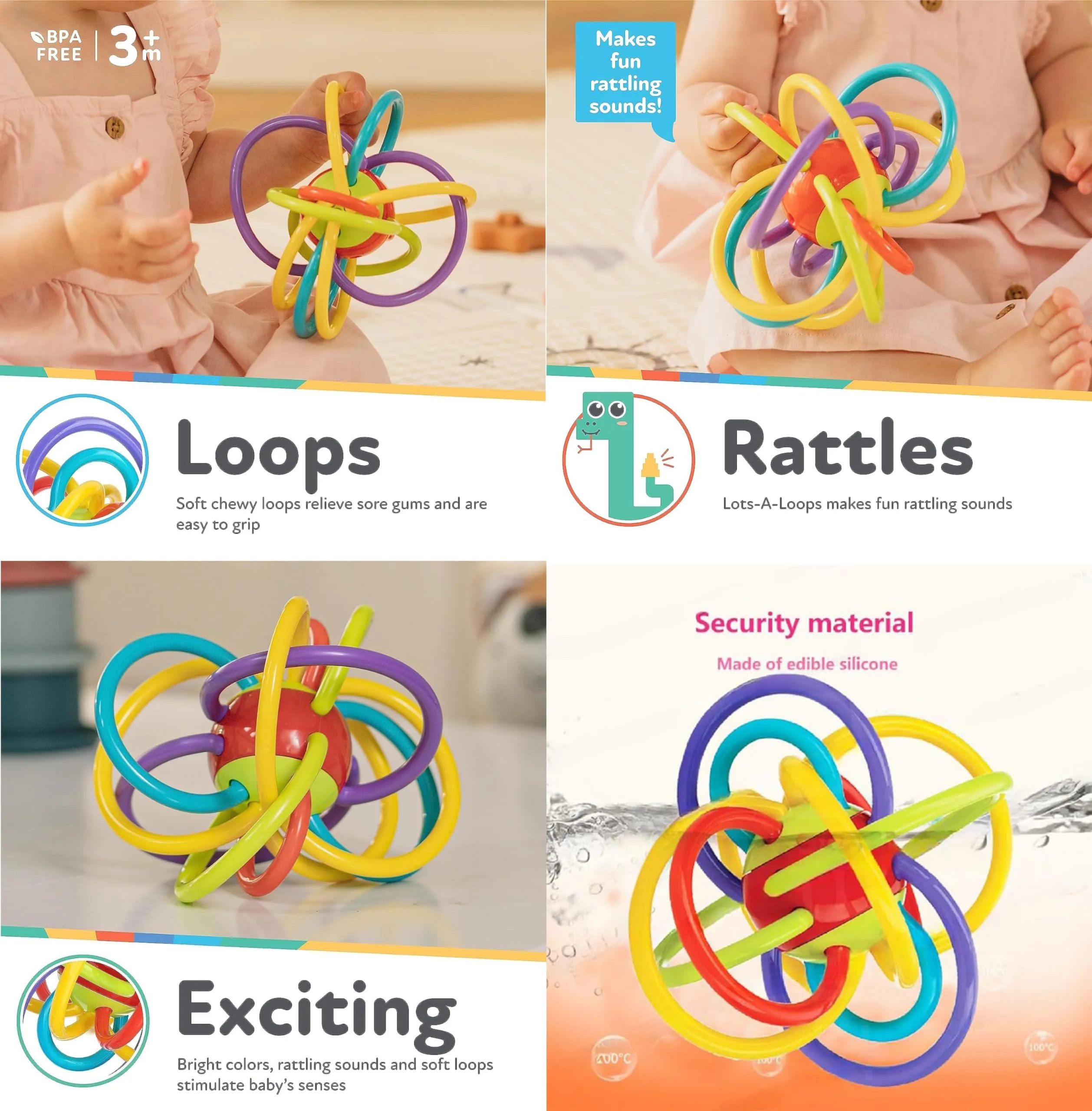 Magicwand Sensory Baby Teether Tube Ball Loopi Toy for New Borns【100% Safe & Non-Toxic】【6 Months & Up】【Multi-Colored】【Pack of 1】