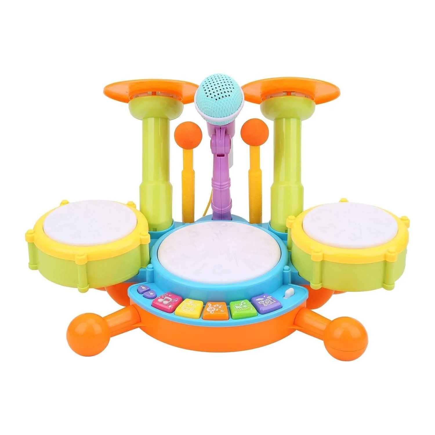 Multicolor Kids Musical Drum Set with Mic, Safe Sound - Gominimo