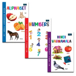 My Small Laminated Books - Set of 3 Books - Alphabet , Numbers , and Hindi Varnamala For Kids