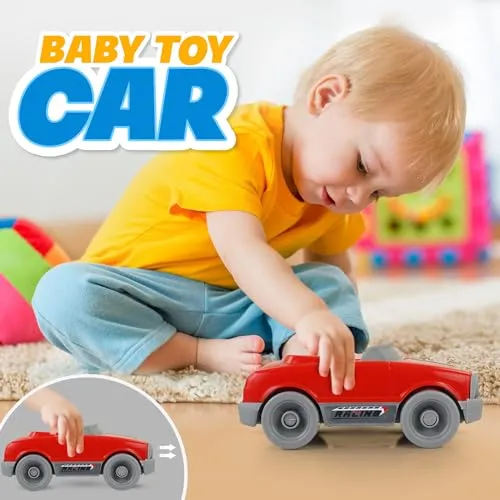 NHR Dinky Plastic Toy Car Pull & Push Vehicle Racing Toy Cars Play Set Toddlers Car Toys Pullback Mini Cars Toys for Kids up to 3 Years (Red)